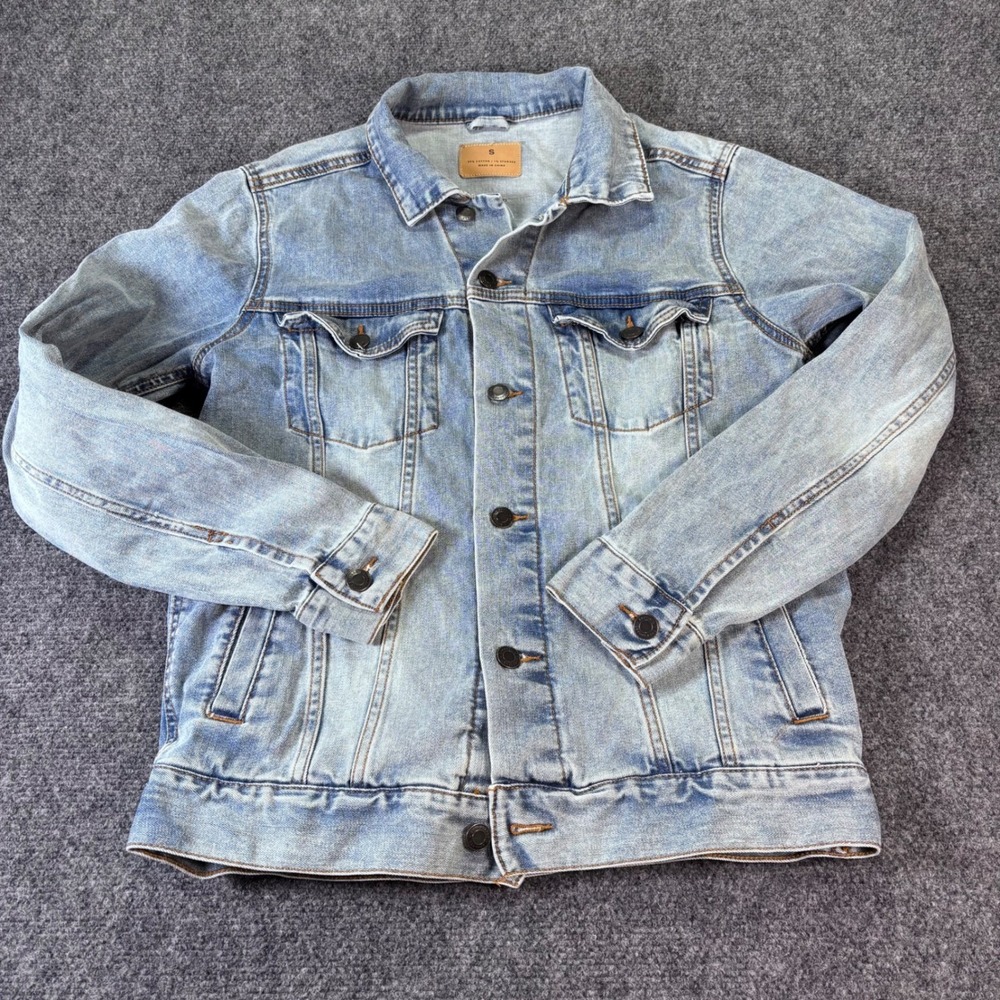 Threadfast USA Soccer Insiders Denim Jacket Mens Small Blue‎ Light Wash Graphic